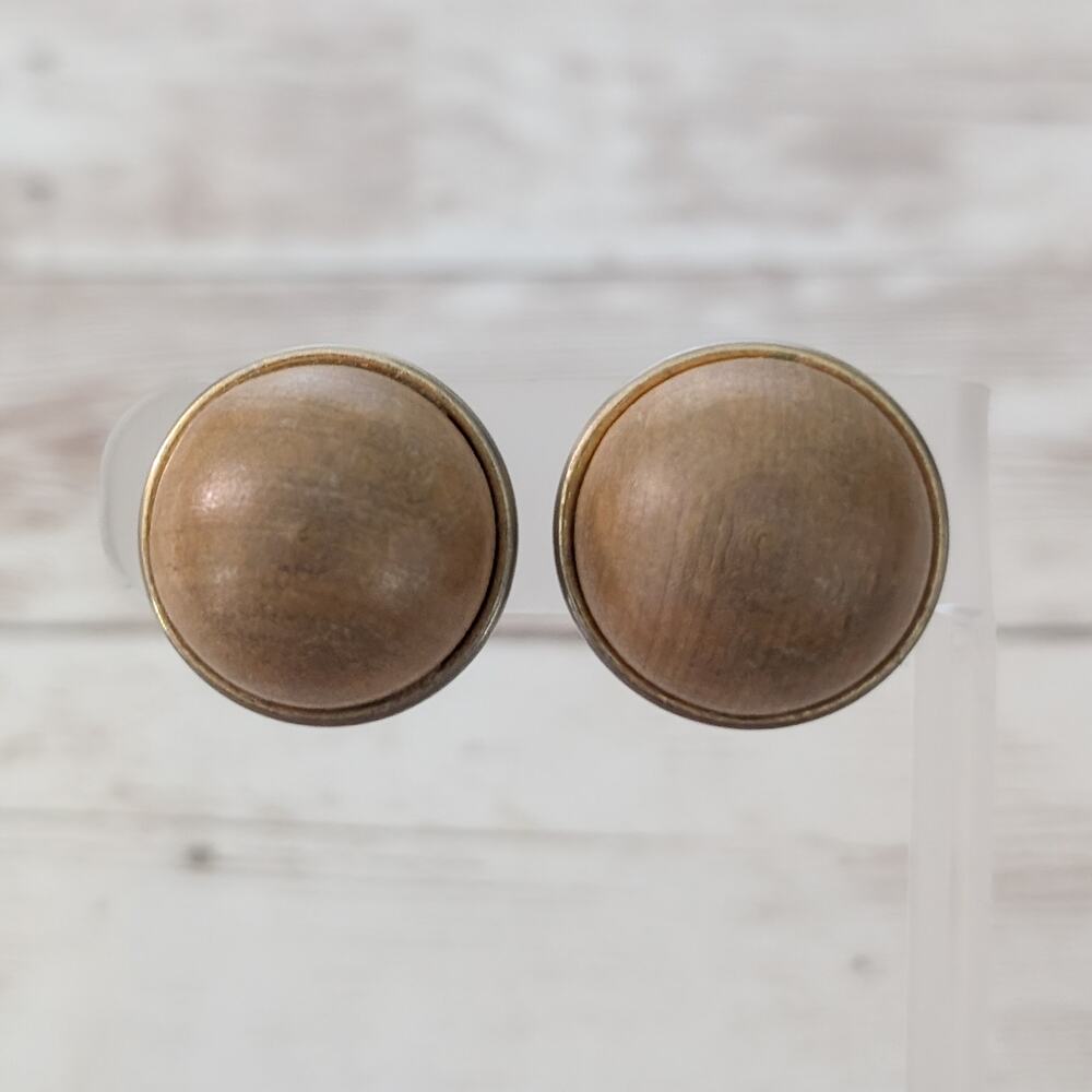 Vintage Ellen Designs Clip On Earrings Domed Tan Large & Chunky - Fair Condition